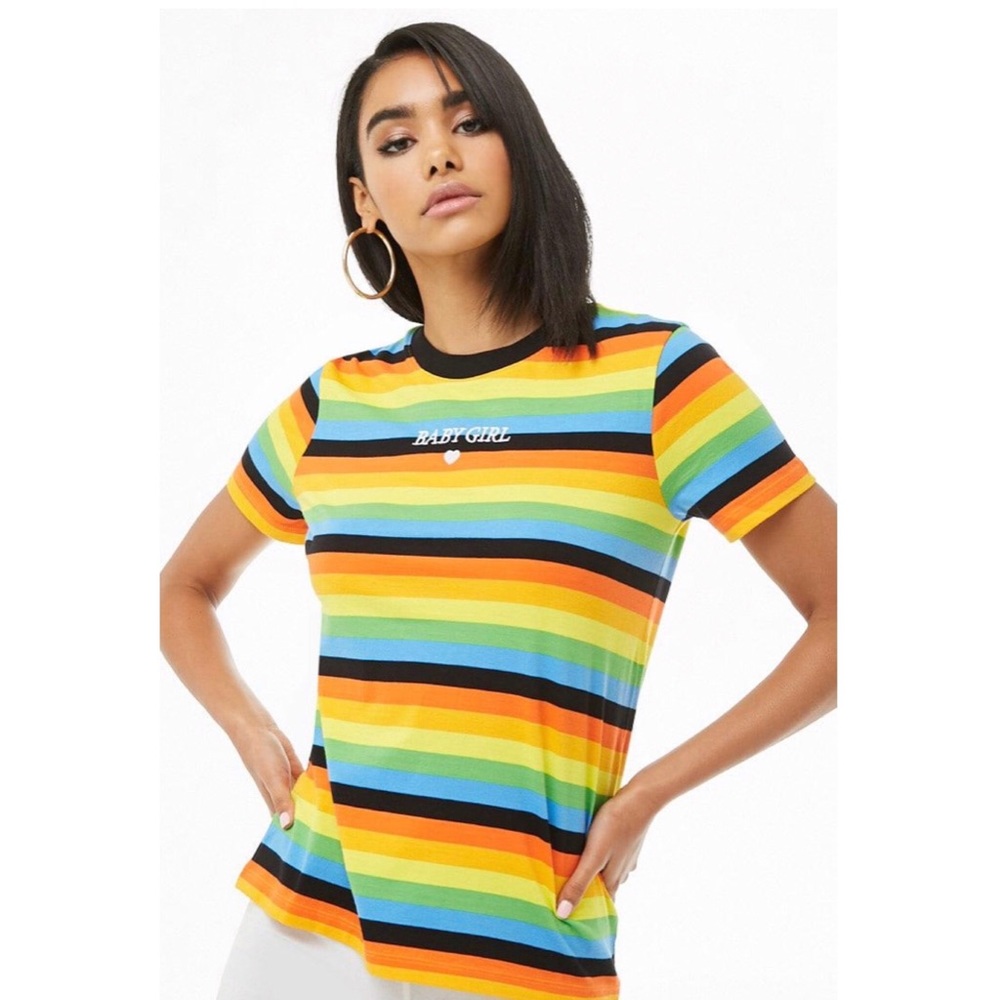 Forever 21 Multi-Colored Embroidered Babygirl Top